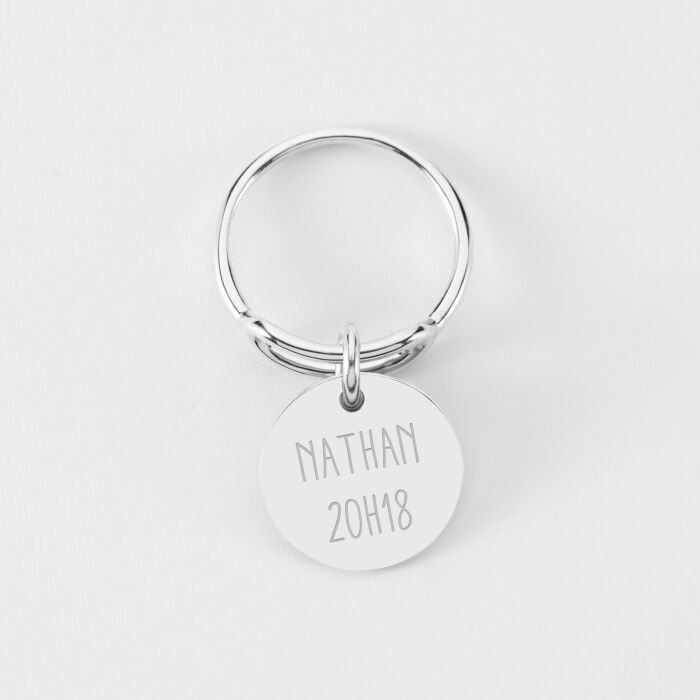 Bague ovale ouverte argent personnalisée médaille gravée 15 mm - texte