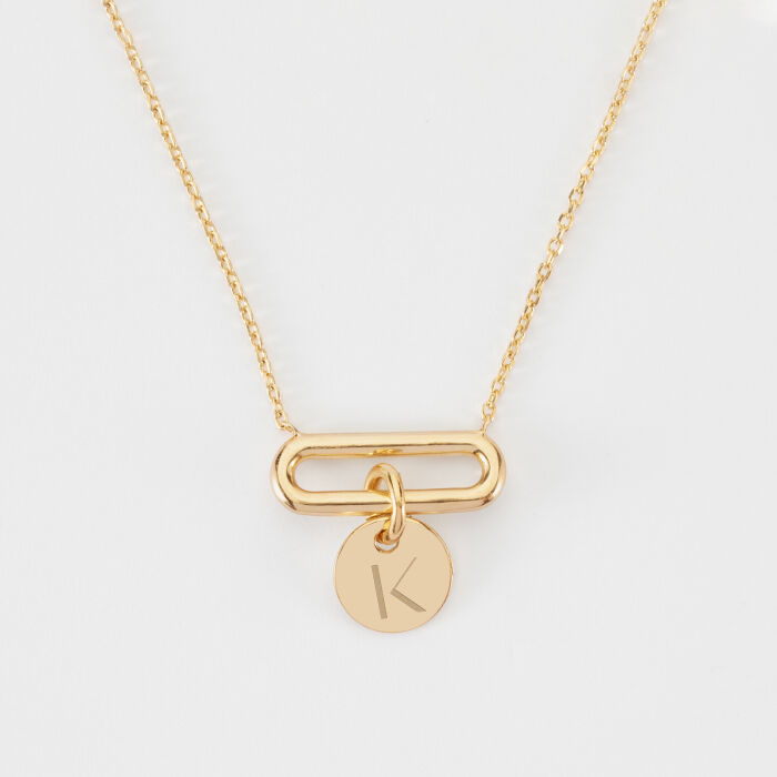 Collier chaîne ovale ouvert personnalisé médaille gravée plaqué or 10 mm - K