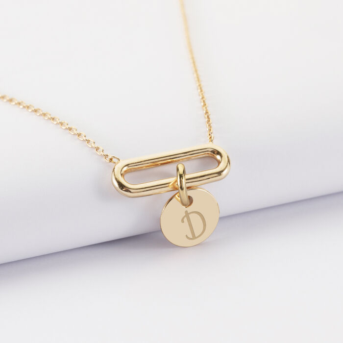 Collier chaîne ovale ouvert personnalisé médaille gravée plaqué or 10 mm - D