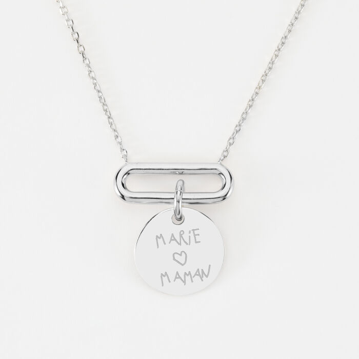 Collier chaîne ovale ouvert personnalisé médaille gravée argent 15 mm - écrit