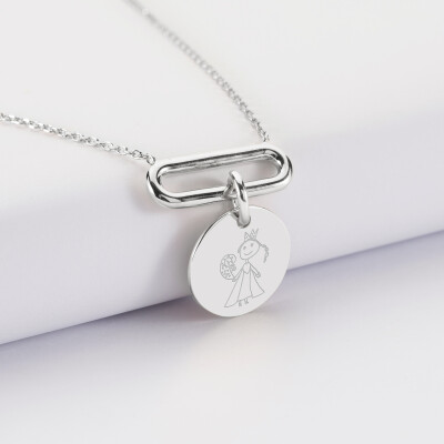 Collier chaîne ovale ouvert personnalisé médaille gravée argent 15 mm - dessin