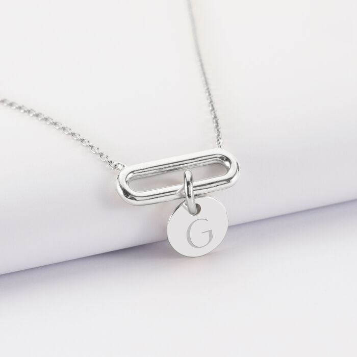Collier chaîne ovale ouvert personnalisé médaille gravée argent 10 mm - G