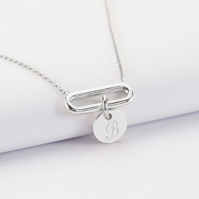 Collier chaîne ovale ouvert personnalisé médaille gravée argent 10 mm - B