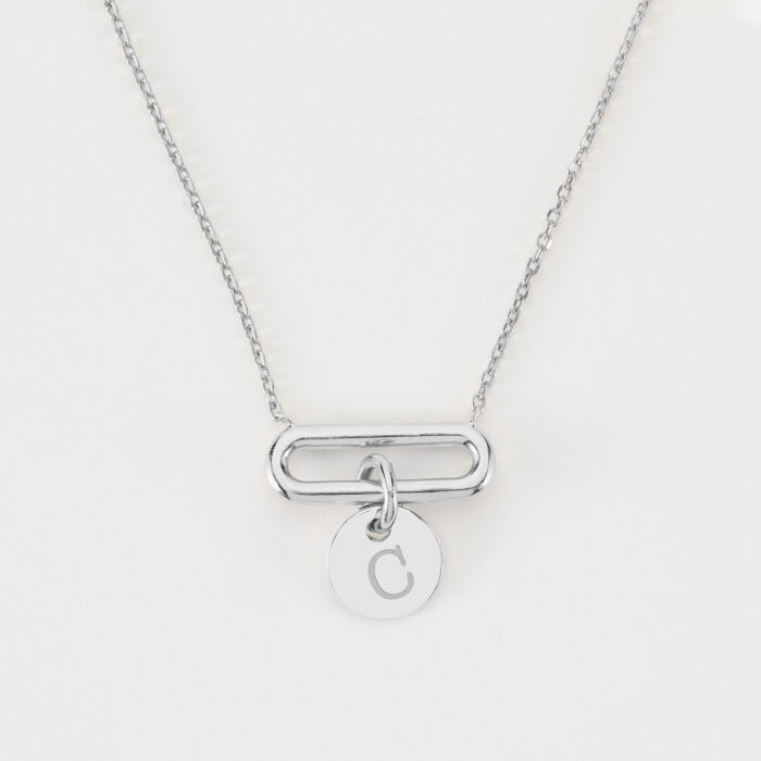 Collier chaîne ovale ouvert personnalisé médaille gravée argent 10 mm - C