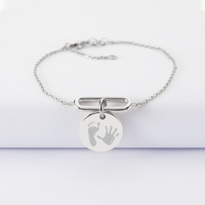 Bracelet chaîne ovale ouvert personnalisé médaille gravée argent 15 mm - empreintes