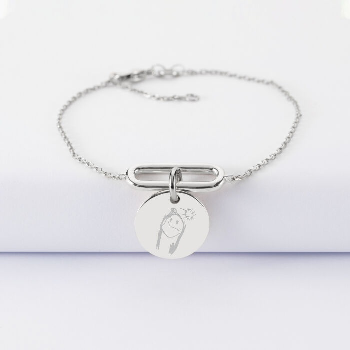 Bracelet chaîne ovale ouvert personnalisé médaille gravée argent 15 mm - dessin
