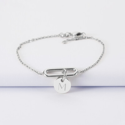 Bracelet chaîne ovale ouvert personnalisé médaille gravée argent 10 mm - M