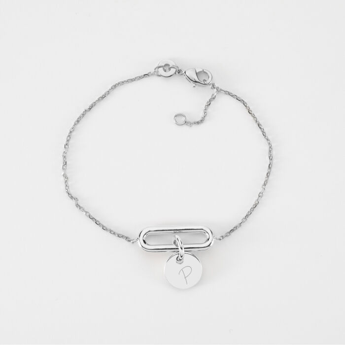Bracelet chaîne ovale ouvert personnalisé médaille gravée argent 10 mm - P