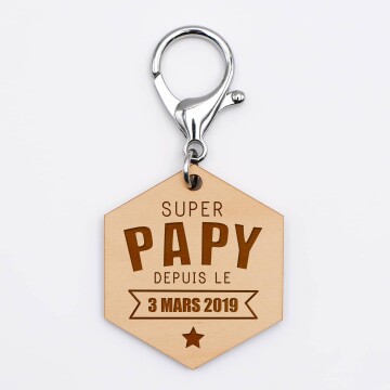 Porte-clés personnalisé prénoms médaille gravée bois ronde 50 mm Super  Mamie