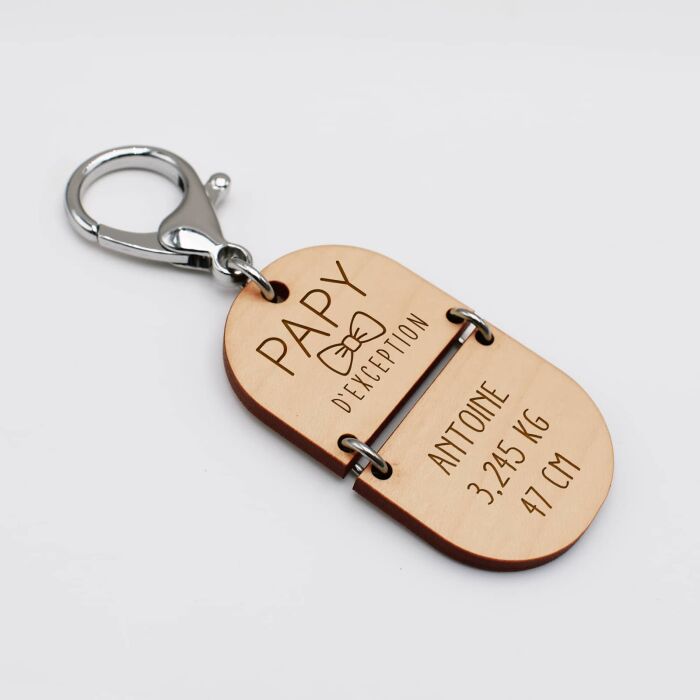 Porte-clés personnalisé gravé bi-matière bois 55 mm - édition spéciale "papy" - papy d'exception, texte