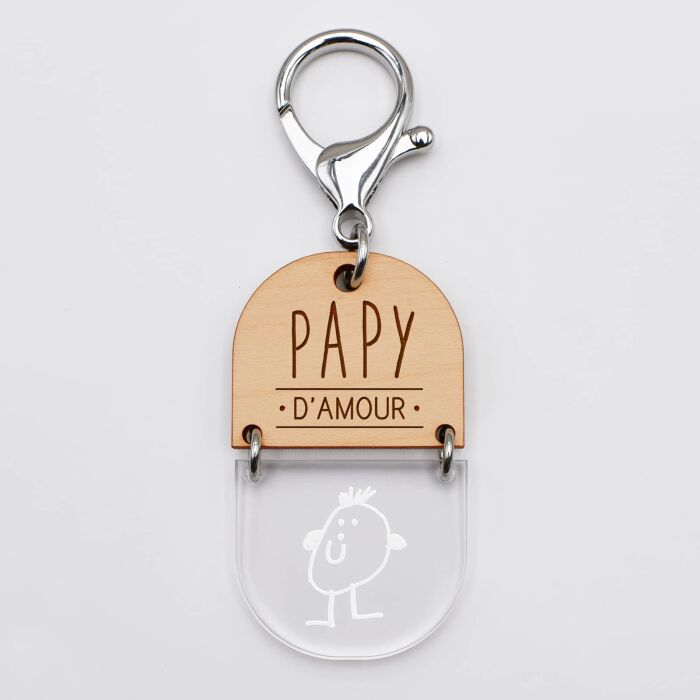 Porte-clés personnalisé gravé bi-matière bois 55 mm - édition spéciale "papy" - papy d'amour, dessin