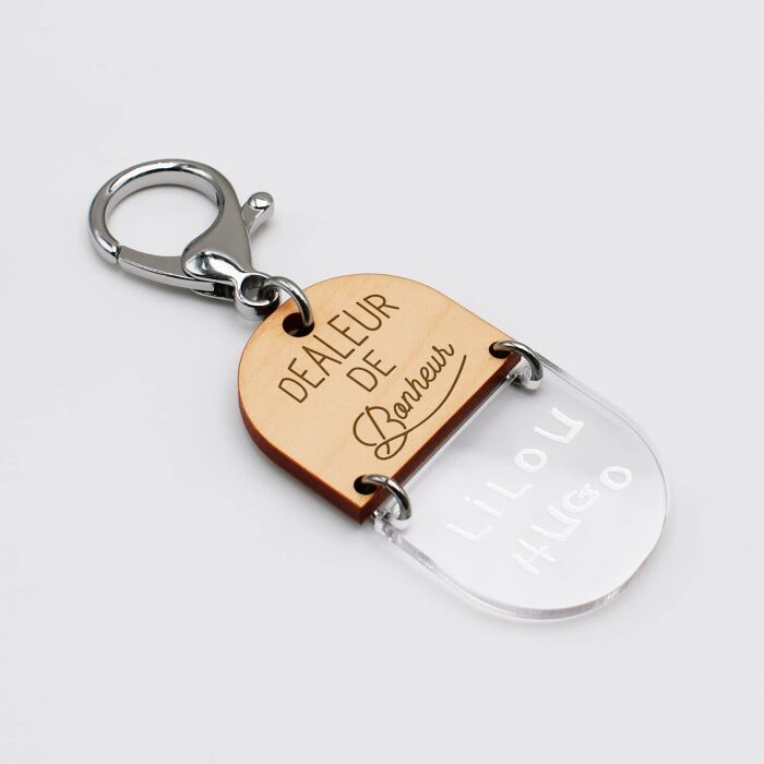 Porte-clés personnalisé gravé bi-matière bois 55 mm - édition spéciale "papy" - dealeur de bonheur, écrit