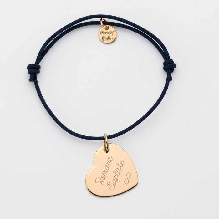 Personalised engraved heart gold-plated sleeper medallion bracelet 19x21mm - names