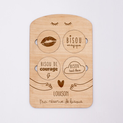 Planche "réserve de bisous" personnalisée bois gravé 15x10 cm - Louison
