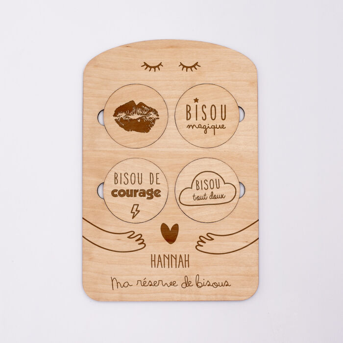 Planche "réserve de bisous" personnalisée bois gravé 15x10 cm - Hannah