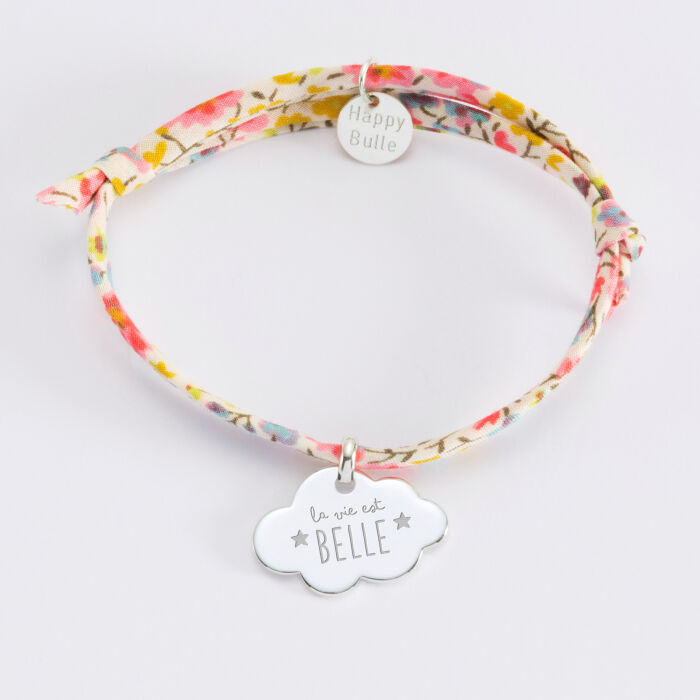 Bracelet enfant Liberty personnalisé prénom médaille gravée argent nuage 20x14 mm - illustration