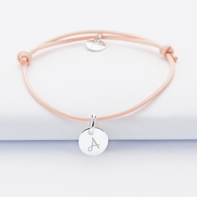 Bracelet personnalisé médaille gravée initiale argent 10mm - 1