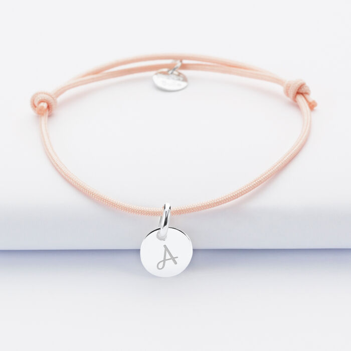 Bracelet personnalisé médaille gravée initiale argent 10mm - 1