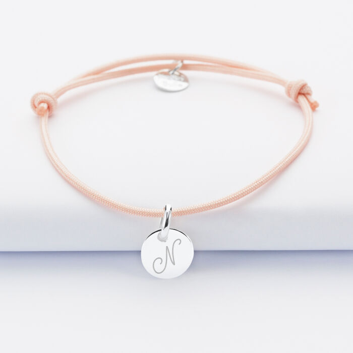 Bracelet personnalisé médaille gravée initiale argent 10mm - 3