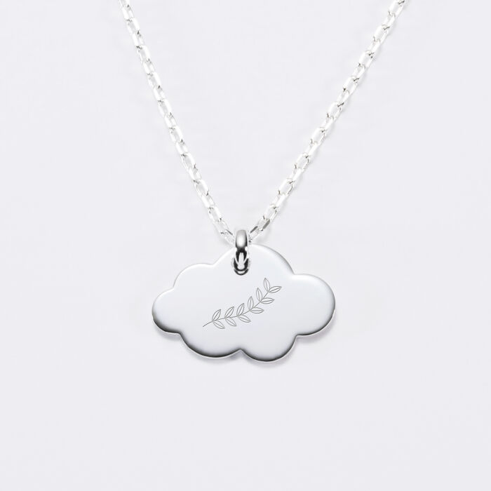 Pendentif baptême enfant personnalisé médaille gravée argent nuage 20x14 mm - illustration