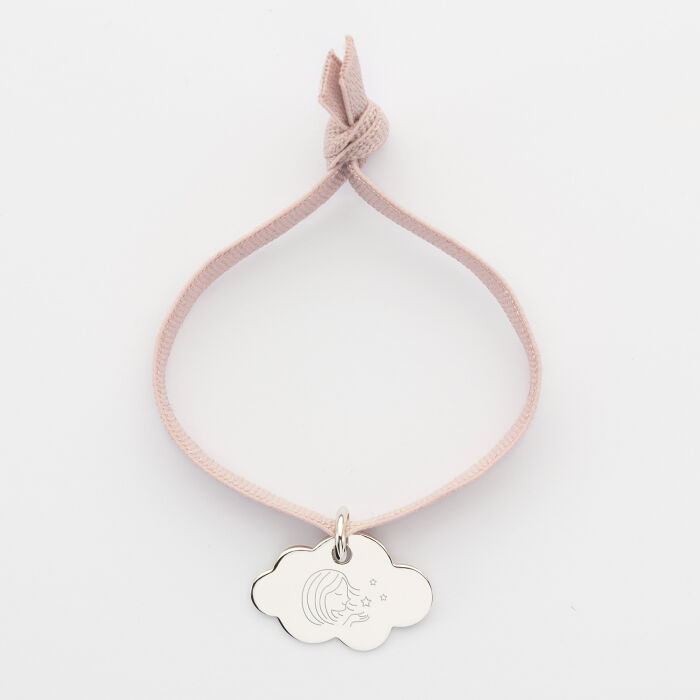 Bracelet enfant personnalisé cordon élastique médaille gravée argent nuage 20x14 mm - illustration