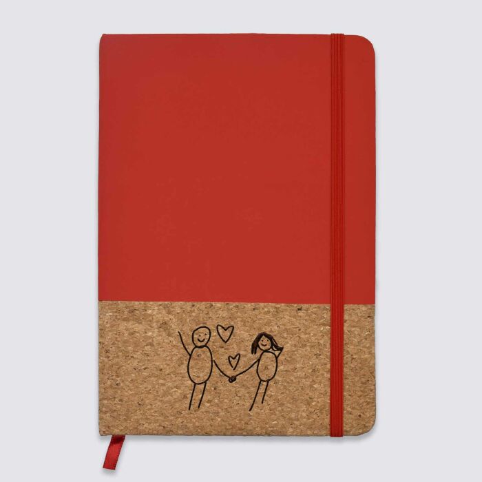 Carnet bi-matière en liège personnalisé 14x21 cm - dessin bonhomme