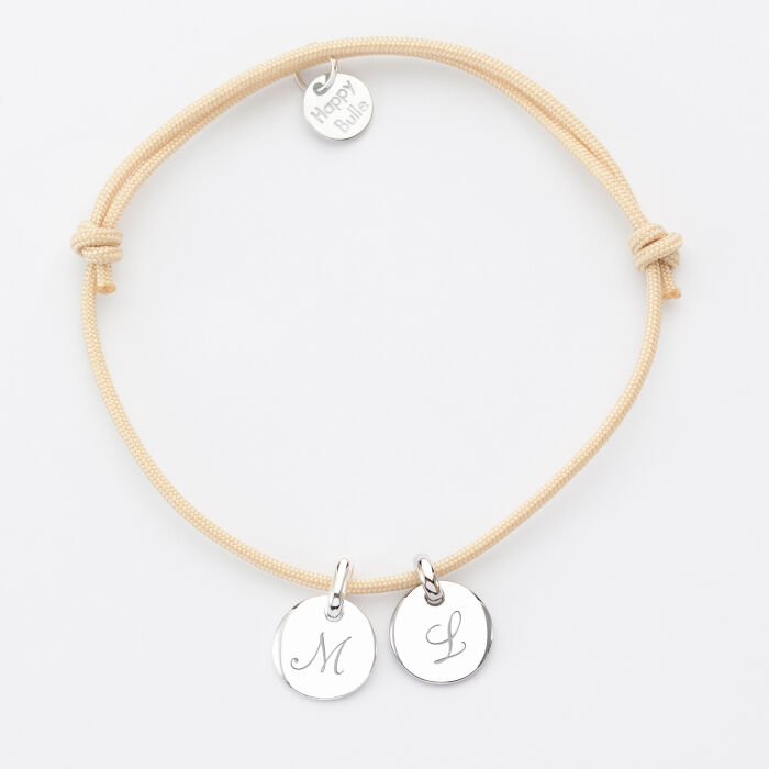 Personalised bracelet with 2 silver engraved initial medallions 10mm - 2