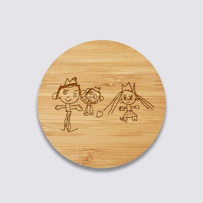 Chargeur à induction personnalisé bambou gravé 9x9 cm - dessin