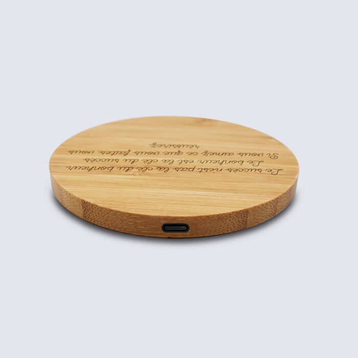 Chargeur à induction personnalisé bambou gravé 9x9 cm - texte
