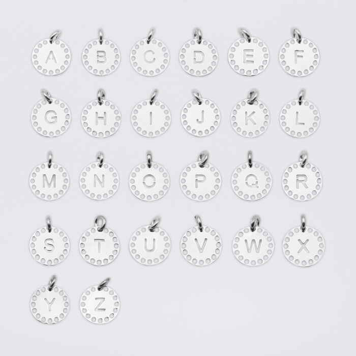 Bracelet enfant Liberty personnalisé médaille lettre initiale dentelle argent 14 mm
