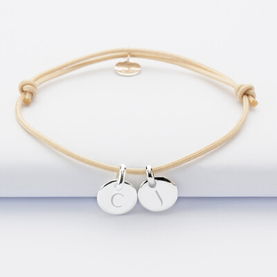 Personalised bracelet with 2 silver engraved initial medallions 10mm - 1