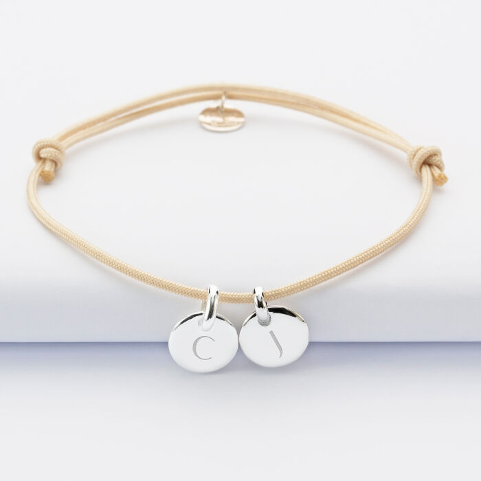 Personalised bracelet with 2 silver engraved initial medallions 10mm - 1