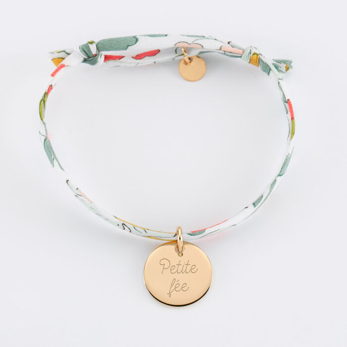 Bracelet Baptême enfant Liberty personnalisé médaille gravée plaqué or 15 mm - texte