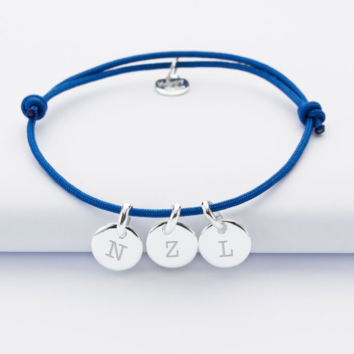Personalised bracelet with 3 silver engraved initial medallions 10mm - 1