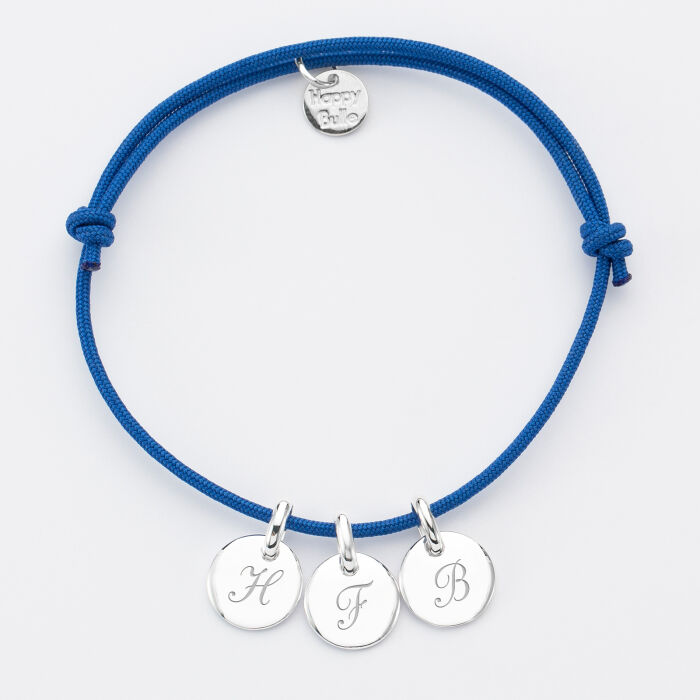 Personalised bracelet with 3 silver engraved initial medallions 10mm - 4