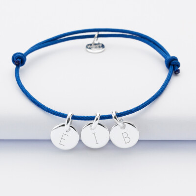Personalised bracelet with 3 silver engraved initial medallions 10mm - 3