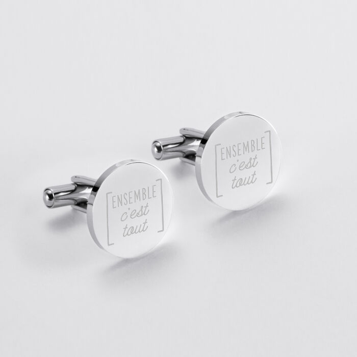 Boutons de manchette personnalisés gravé acier rond 16 mm - illustration