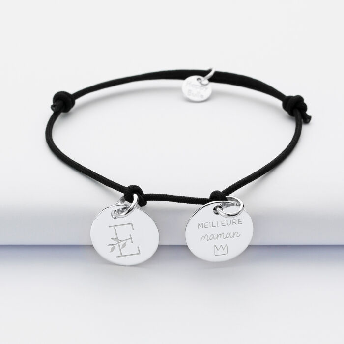 Bracelet personnalisé 2 médailles gravées argent dormeuse 15mm - illustrations