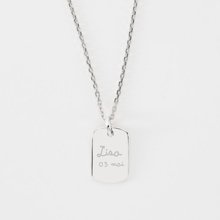 Pendentif enfant personnalisé médaille gravée martelée argent rectangle 17x11 mm - texte