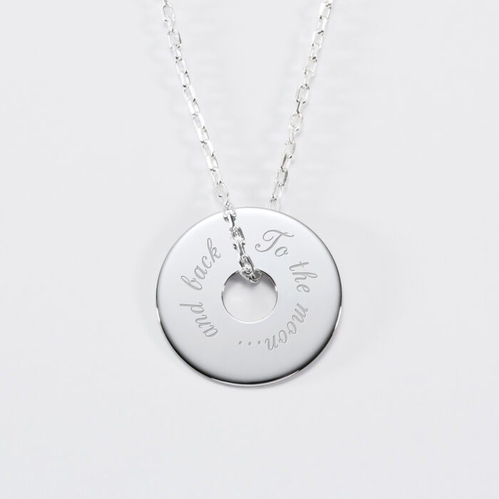 Personalised engraved silver target medallion pendant 20mm text 2