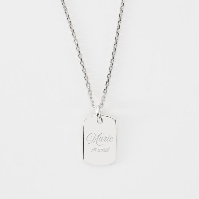 Pendentif personnalisé médaille gravée martelée argent rectangle 17x11 mm - texte