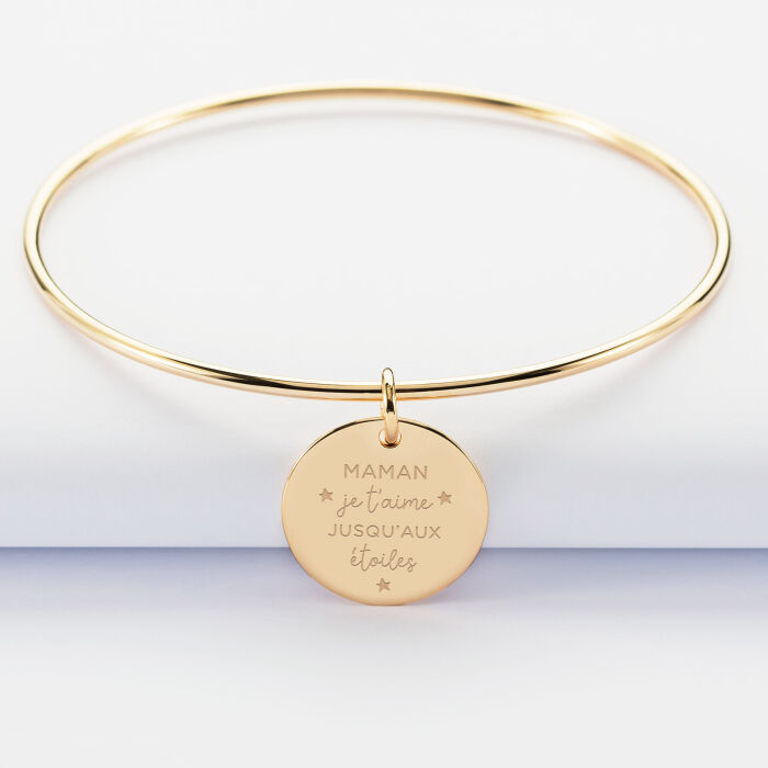Bracelet personnalisé jonc plaqué or médaille gravée 19 mm - illustration maman