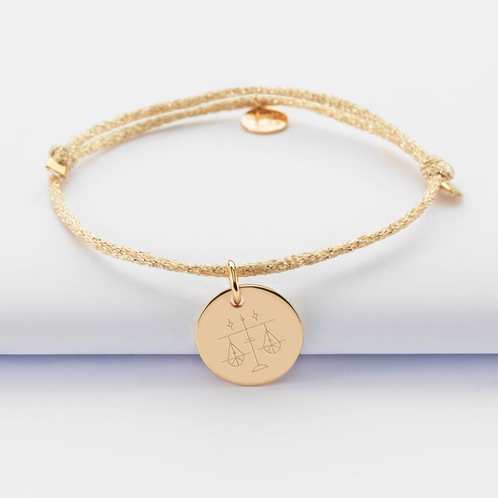 Bracelet personnalisé cordon pailleté médaille gravée plaqué or 15 mm - illustration astro