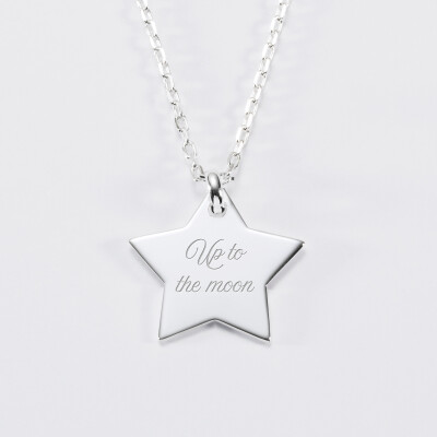 Personalised engraved silver star name sleeper pendant medallion 20x20 - text 2