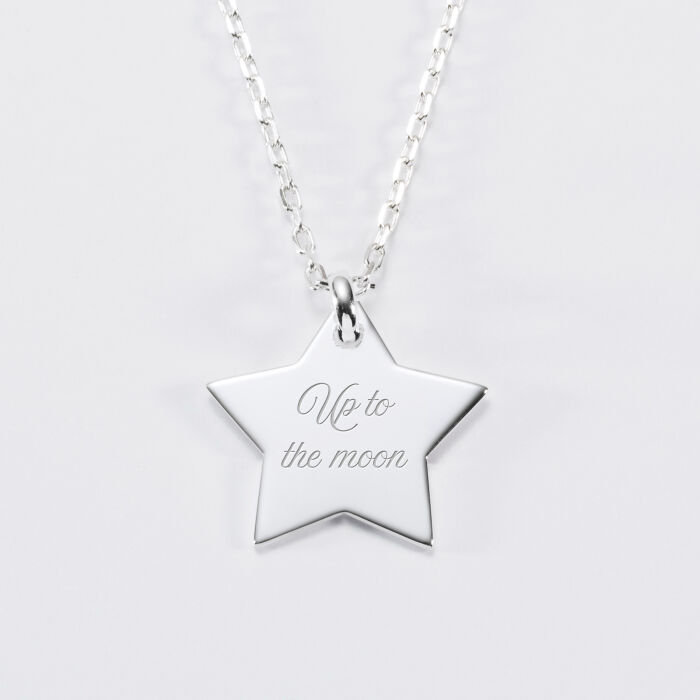 Personalised engraved silver star name sleeper pendant medallion 20x20 - text 2