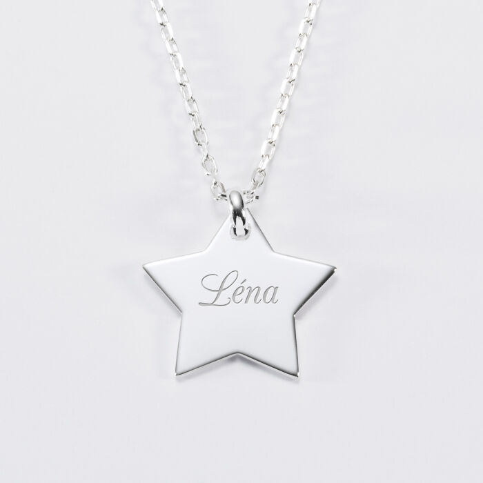 Pendentif personnalisé prénom médaille gravée argent dormeuse étoile 20x20 - prénom 3