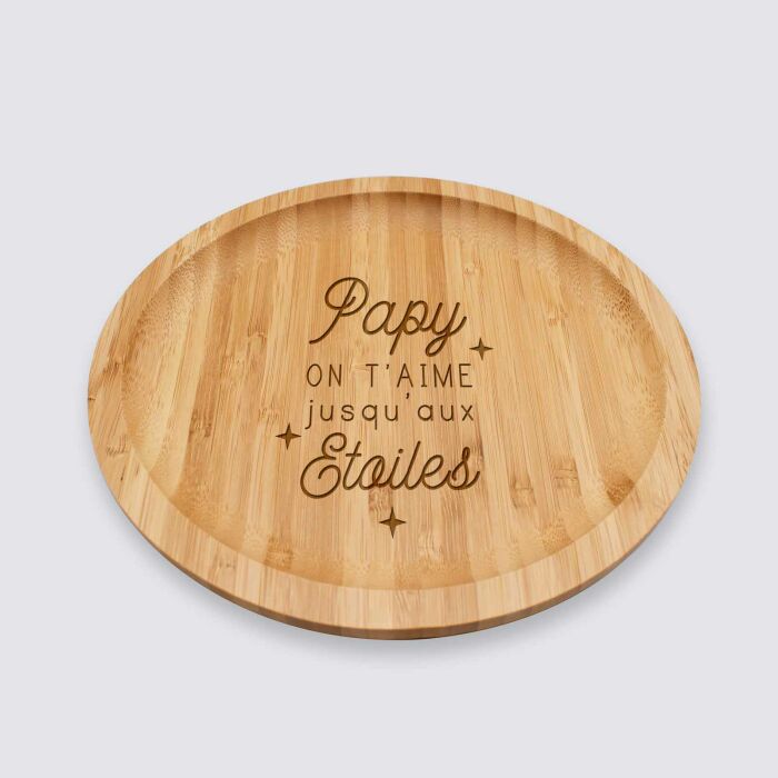 Plateau rond personnalisé bois gravé 20x20 cm - Illustration Papy