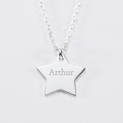 Pendentif personnalisé prénom médaille gravée argent dormeuse étoile 20x20 - prénom 2