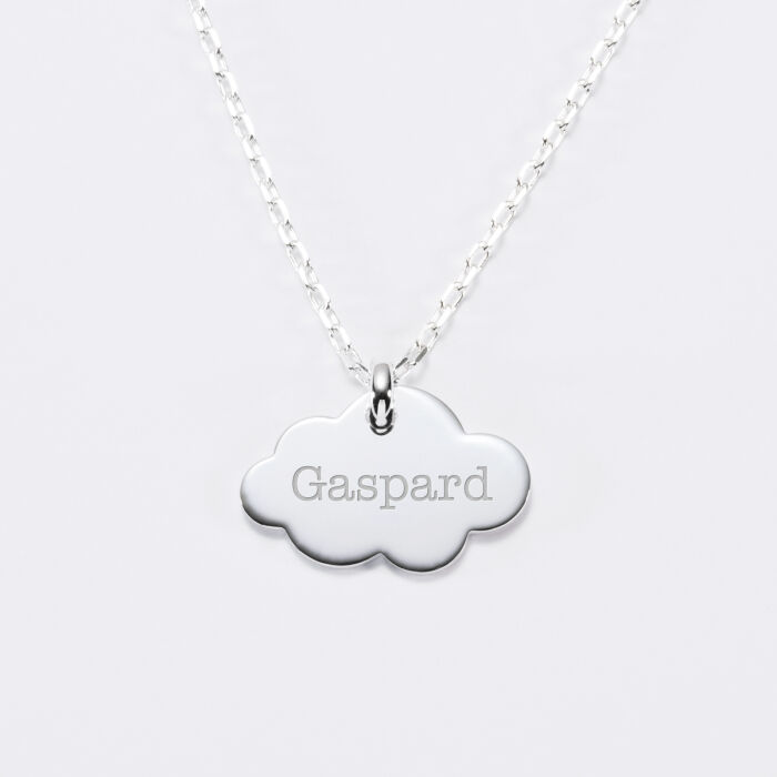 Pendentif personnalisé prénom médaille gravée argent dormeuse nuage 20x14 - prénom 2