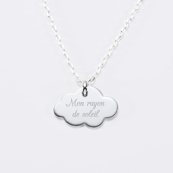 Pendentif personnalisé prénom médaille gravée argent dormeuse nuage 20x14 - texte 2